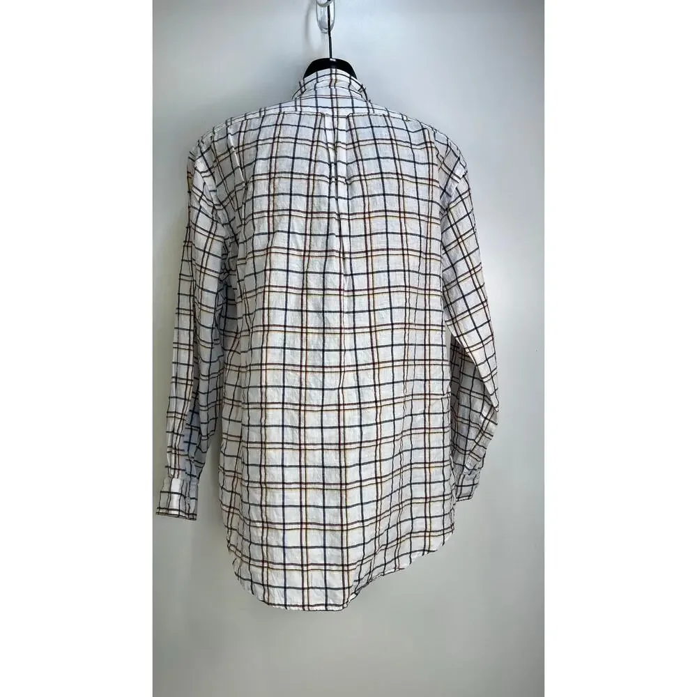 Faconnable Windowpane Linen Button Up Shirt White